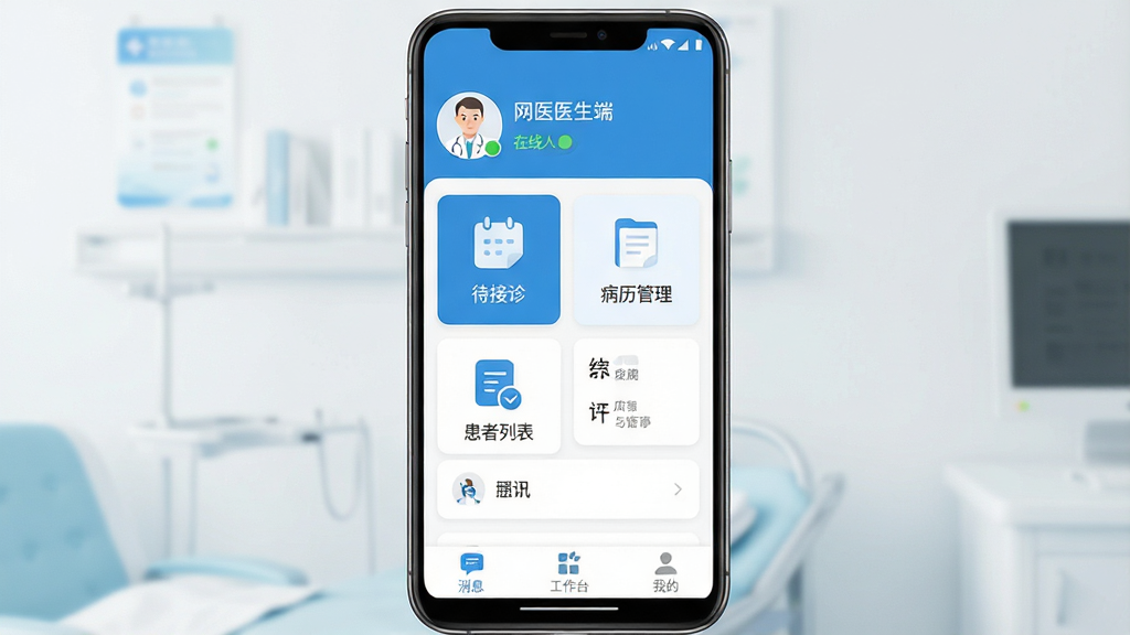 һ��չʾ��ҽҽ�����ֻ�Ӧ�����������ϸͼƬ������������һ��������׿�ֻ�����Ļ��ʾ��ҽҽ����Ӧ����ҳ��������ҽ��ͷ�������״̬��ʶ���м����������Ŵ�������������������б��ȹ��ܿ�Ƭ���ײ�����Ϣ������̨���ҵ�����ѡ���������ɫ��ҽ�����Ͱ�ɫΪ��������ɾ����࣬����ʹ�����ı�ע����ҽҽ���ˡ��������������������������ִ���ƽ����ͼ��Բ�����������ʸ��壬�޶���Ԫ��