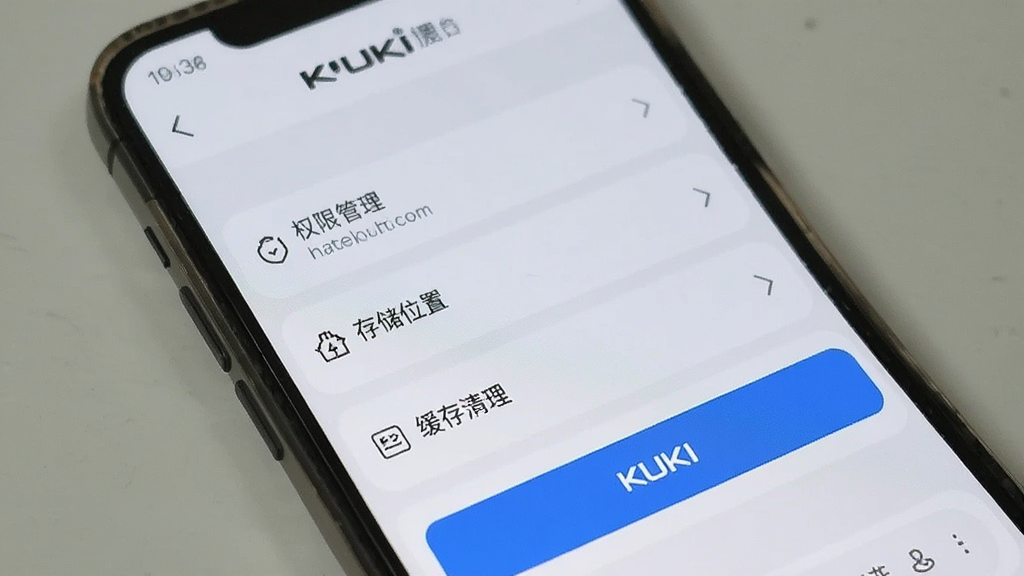 �ֻ���Ļ��ʾKUKI��������ý��棬��������Ȩ�޹������洢λ�á�����������ѡ��������࣬�԰�ɫ��ǳ��ɫΪ��������ɫ������ť������������ϸ�ڸɾ��������������޶���Ԫ��