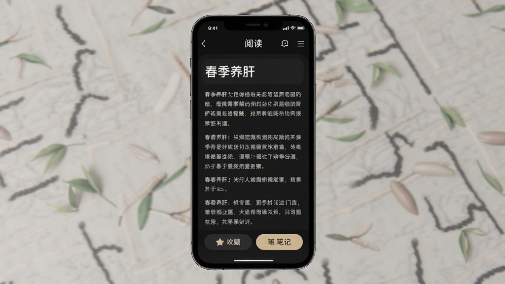 һ��AI���ɵ�ͼƬ������չʾ������������App���Ķ����棬�ֻ���Ļ��ʾһƪ���ڡ��������Ρ������£���������������������ײ����ղغͱʼǰ�ť������Ϊ��ɫҹ��ģʽ���������޹�棬�Ű����ʣ����ʸɾ����޶���Ԫ��