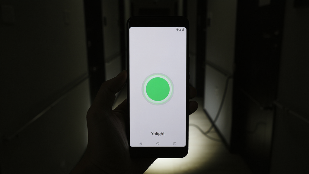 Yolight ������������չʾ��������һֻ�����Ű�׿�ֻ����ֻ���Ļ��ʾһ���޴��Բ�ο��ذ�ť����ť���ڿ���״̬�����⣬�����Ǻڰ������Ȼ������ֻ��Ĺ���������ǰ�����棬���дʵ������������ͻ���޹��Ĵ������棬�޶���Ԫ��