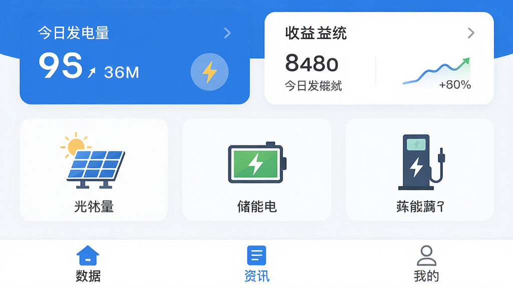 ��������ԴApp������ȫòչʾ��������ʾ���շ�����������ͳ�ƿ�Ƭ���м��ǹ���塢���ܵ�ء����׮�����������ͼ�꣬�ײ�Ϊ���ݡ���Ѷ���ҵ�����ѡ����������������ɫ����ƽ����Ʒ�񣬻�����ɾ������ֱ�ǩ���������ʸ����޶���Ԫ��