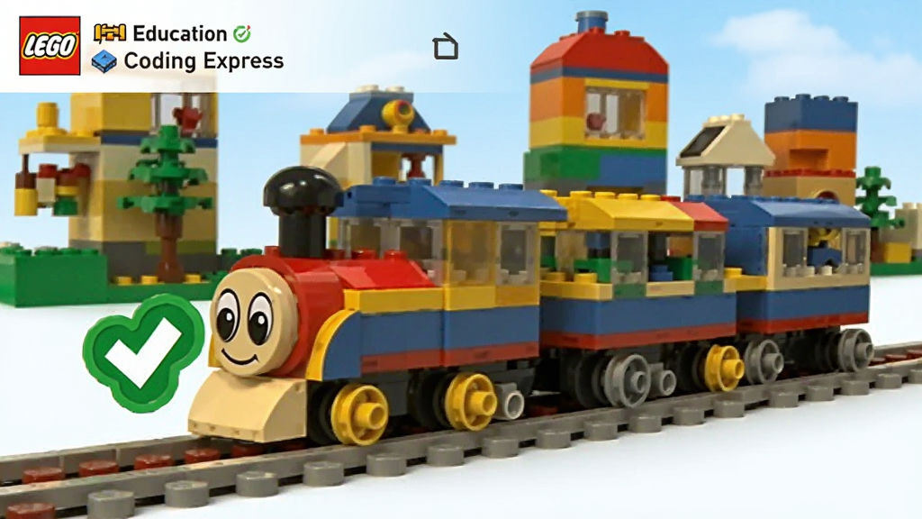 LEGO Education Coding Express ��ɫ�������棬������һ���ָ�С�����ڹ������ʻ����ͷ��һ��Ц�����飬����Ա���һ����ɫ�ĶԹ�ͼ�꣬�������ָ߻�ľ��Ĳ�ɫ�����������������Ȥ�����ʸɾ���ɫ�ʱ��Ͷȸ�