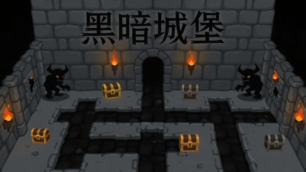 暗黑风格地牢场景,画面中