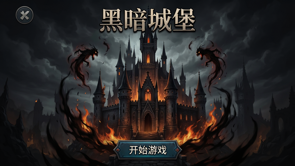 一张手机游戏主界面截图,画面中央是一座阴森宏伟的哥特式城堡,标题为