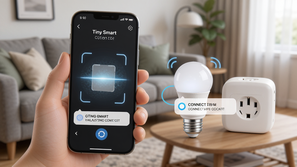 һ��չʾTiny Smartһ�����ӹ��ܵ�ͼƬ��������һֻ�������ֻ����ֻ���Ļ����ʾ��Tiny Smart��ɨ����棬���������ܵ��ݺͲ������ɹ�ʶ�𲢵���������ʾ�������ǿ�������������ͻ���ֻ����豸�Ļ����У����дʵ��ܰ��ϸ�����������ʸɾ��޶���Ԫ��