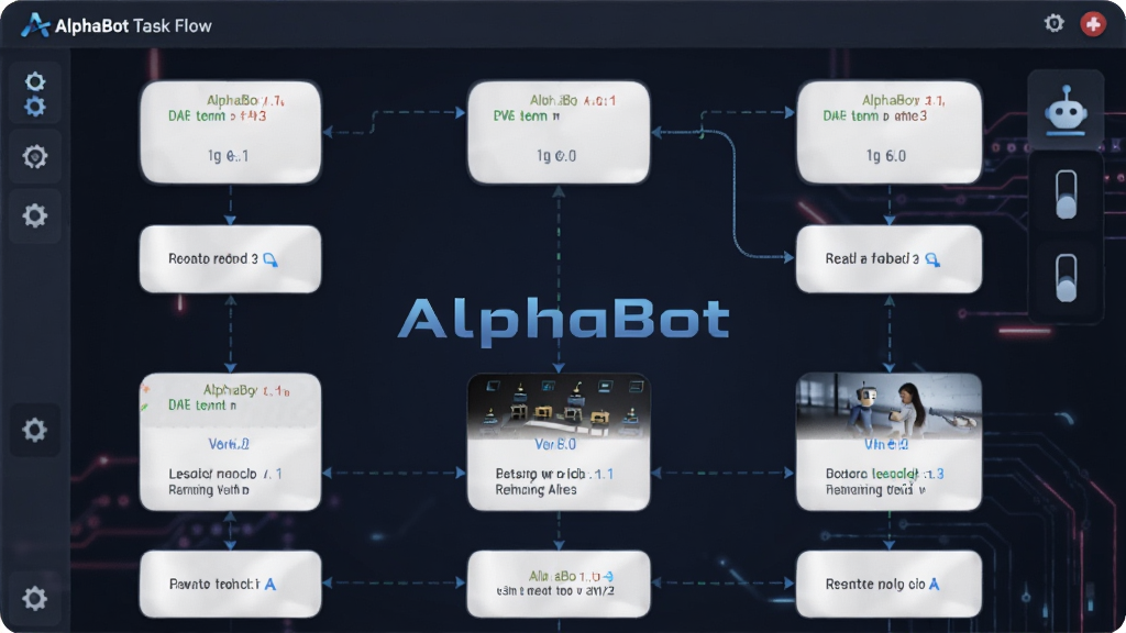 һ��չʾAlphaBot�Զ������������ý����ͼƬ�������������̽ڵ�������ߣ��Ա��г��ֺͿ���ͼ�꣬��������ɫ�Ƽ���񣬻���������AlphaBot���������������ɾ�