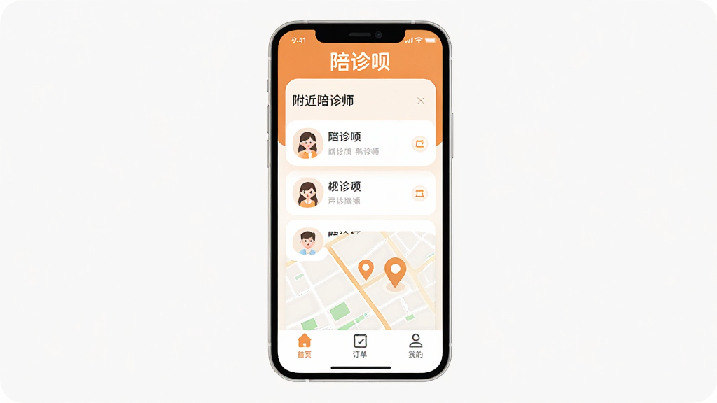 �ֻ���Ļչʾ������Ӧ�������棬������ʾ�������¡�Logo���м��Ǹ�������ʦ�б��͵�ͼ��λͼ�꣬�ײ��С���ҳ�������������ҵġ�����ѡ�����ɫΪ��ů�ĳȰ�ɫ����������ƽ��ϸ��Բ�󣬻��ʸɾ��޶���Ԫ��