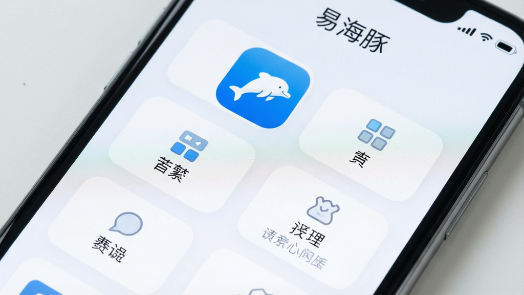 一张手机屏幕特写图,画面中“易海豚”App的界面干净整洁,没有广告弹窗,功能按钮排列有序,背景为浅色,画面风格清爽简约,画质干净无多余元素
