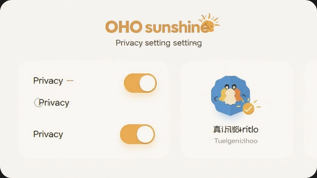 OHO sunshine 隐私设置界面,展示隐私开关选项和真人认证标识,界面风格简洁,橙黄色点缀,画质干净无多余元素。