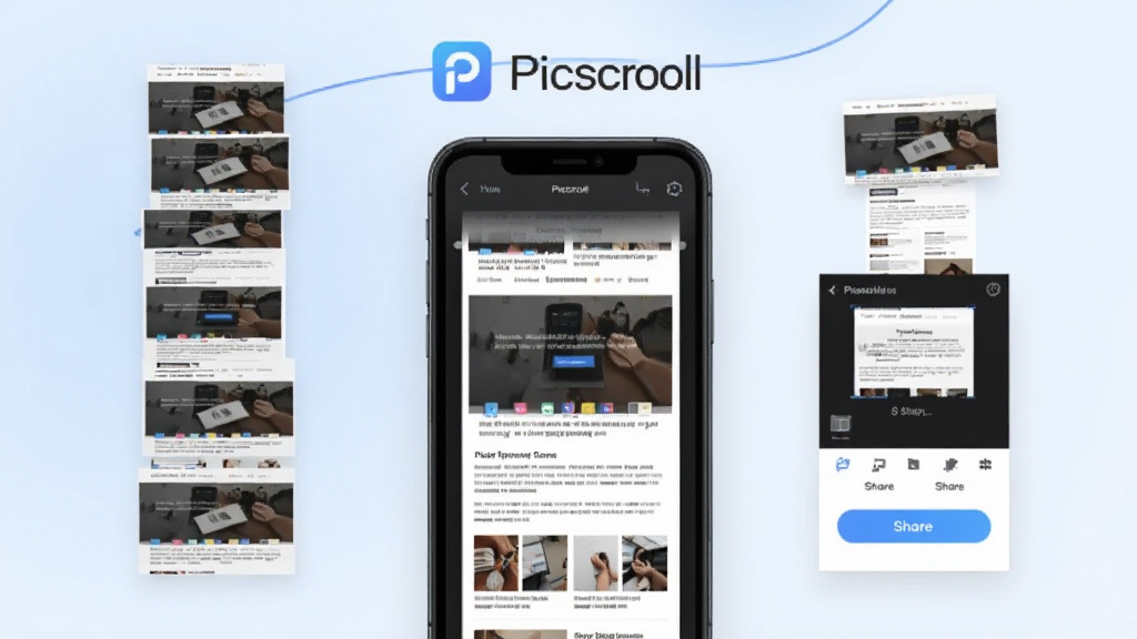 һ��չʾPicscroll�������Ĺ��ܵ�����ͼ������������һ�������ֻ����ֻ���Ļ����ʾ���ڹ�����ȡһ������ҳ����Ļ�Ϸ���Picscroll��logo������