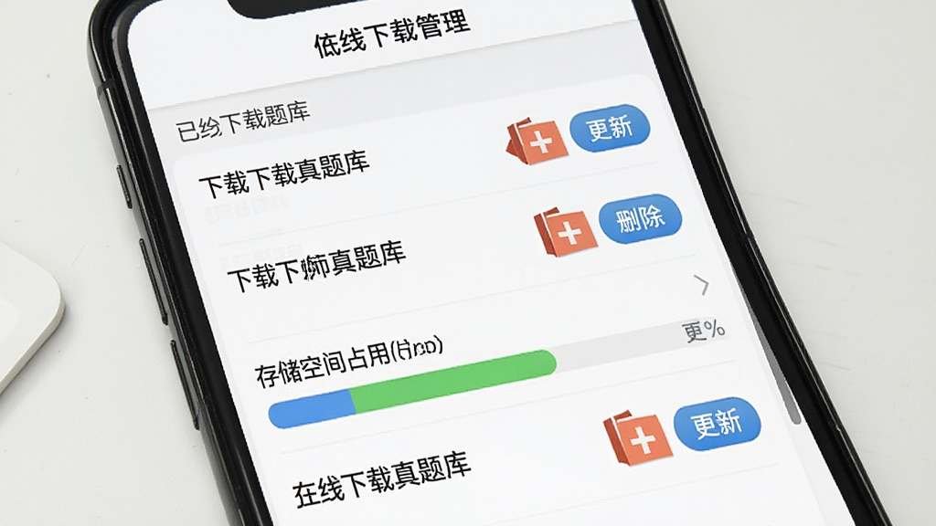 ����ʦ�����App�������ع������棬�ֻ���Ļ��ʾ����������б��ʹ洢�ռ�ռ������ÿ������Ա���ɾ���͸��°�ť������Ϊ��ɫ������࣬�������������ʸɾ��޶���Ԫ��