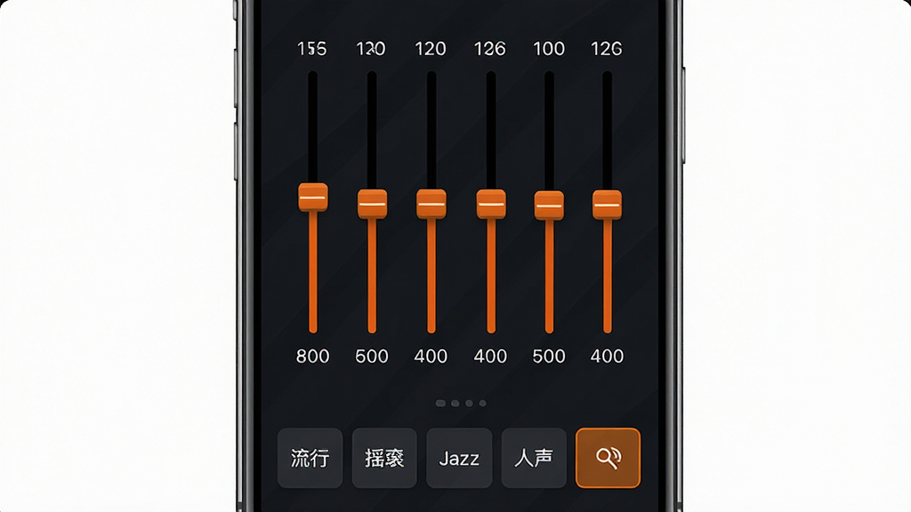 ��������App���������ڽ��棬�ֻ�������ʾ����Ļ������ʮ��Ƶ�λ��飬ÿ��Ƶ���ж�Ӧ��Ƶ�ʱ�ע���·������С�ҡ�����ŵ䡢��ʿ��������Ԥ����Ч��ť����ǰѡ��ҡ��ģʽ�����汳��Ϊ��ɫ������Ϊ��ɫ������Ϊ��ɫ�����רҵ��࣬ϸ�����������ʸɾ����޶���Ԫ��