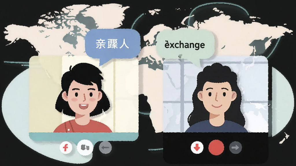 һ�ű�ƽ���廭��������һ���й��û���һ������û�ͨ��language exchangeӦ�ý�����Ƶͨ��������ͷ���ֱ������ĺ�Ӣ�ĵĶԻ����ݣ������������ͼ�ĵ�ɫ������������ɻ���