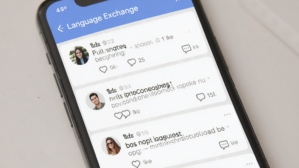 һ���ֻ�Ӧ���������棬չʾlanguage exchangeӦ�õĶ�̬��Ϣ����ÿ����̬�����û�ͷ���������ݺ͵�������ͼ�꣬���沼����ˬ������ִ���ƽ