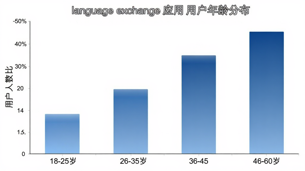 һ����״ͼ��չʾlanguage exchangeӦ���û�������ֲ�������Ϊ18-25�ꡢ26-35�ꡢ36-45�ꡢ46-60�꣬����Ϊ�û�����ռ�ȣ�������ɫΪ��ɫ���䣬ͼ���������