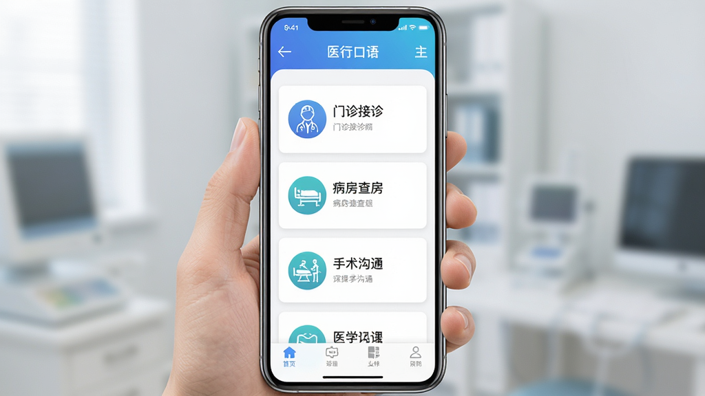 �ֻ���Ļչʾҽ�п���App�����棬������ɫ���䵼�������м俨Ƭʽ�γ��б����������������������鷿����������ͨ����ҽѧ����ͼ�꣬�ײ�������������������ɾ�רҵ�������������޶���Ԫ��