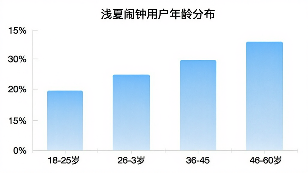 ǳ�������û�����ֲ���״ͼ������Ϊ����α�ע18-25�ꡢ26-35�ꡢ36-45�ꡢ46-60�꣬����Ϊ�û�ռ�Ȱٷֱȣ���״ͼ��ɫΪǳ��ɫ���䣬ͼ������Ϊ