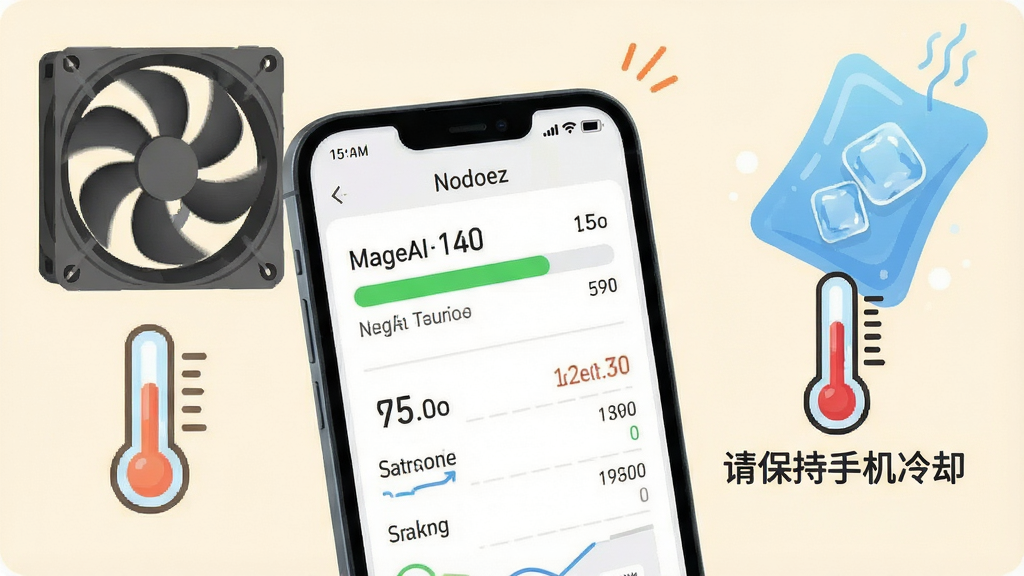 һ��չʾ������AI������Թ����е��ֻ����棬�ֻ���Ļ����ʾ�Ų��Խ�������ʵʱ���ݣ��Ա����¶ȼ�ͼ��͡��뱣���ֻ���ȴ������ʾ���֣������Ǽ���ǳɫ����������ɢ�ȷ��Ⱥͱ����ĳ���ͼ�Σ�������ɻ��ã����������ɾ����޶���Ԫ�ء�