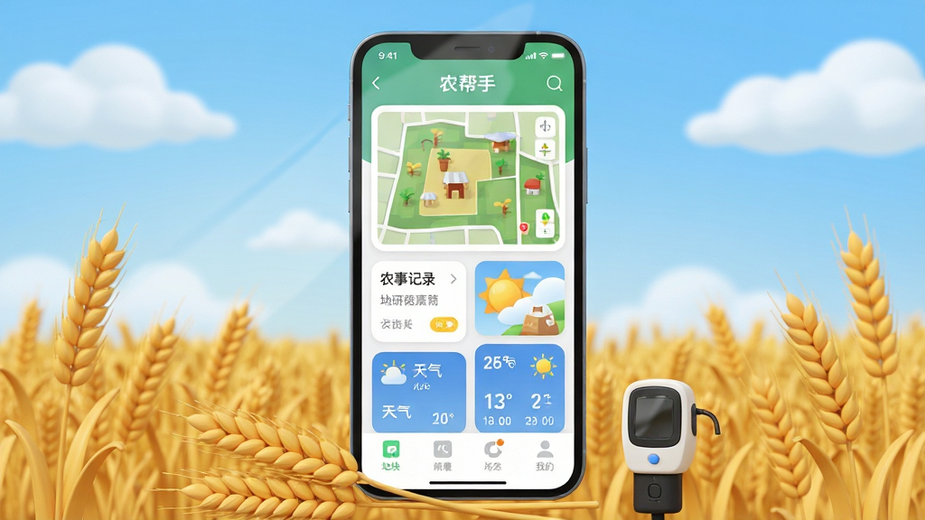 ũ������������ȫòչʾͼ����������Ϊһ�������ֻ�����Ļ��ʾũ����APP�����棬��������ؿ��ͼ��ũ�¼�¼��Ƭ��������Ϣ��������Ϊ���ɫ��������������ƣ����ֲ��þ��й�ͼ���ֻ��·�ɢ�伸�������һ�����ܴ����������Ϊ�ִ���ƽ��3D��Ⱦ��ϸ�����ֻ���Ļ����΢���⣬ͼ��Բ�����������ʸɾ��������޶���Ԫ�ء�