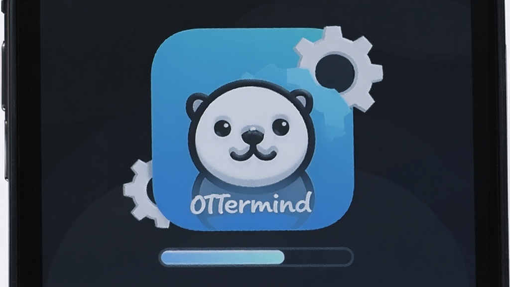 һ��չʾOttermind�������µ�AI��ͼ������������һ���ֻ���Ļ��ʾOttermindӦ��ͼ�꣬ͼ����Χ�г��ֺͽ�����Ԫ�أ���������ά�������ּ�࣬����ƽ����ϸ�����������ʸɾ��޶���Ԫ��