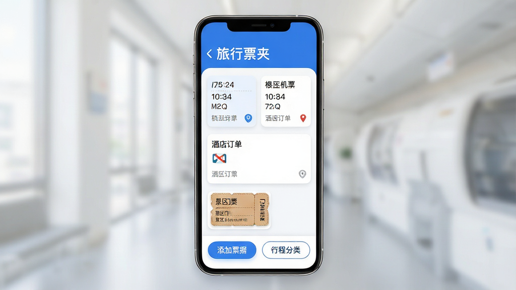 ����Ʊ��Ӧ��������ȫòչʾ��һ���ֻ���Ļ������ʾ����Ʊ��App����ҳ��ҳ�涥���ǡ�����Ʊ�С����ֱ��⣬�м��Կ�Ƭ��ʽ���������Ż�Ʊ����Ʊ���Ƶ궩���;�����Ʊ��������Ϣ����Ƭ�������ں͵ص�С�֣��ײ�������Ʊ�ݺ��г̷���İ�ť�����岼��������������ɫ������ִ���࣬ϸ��Բ�󣬻��ʸɾ������޶���Ԫ��