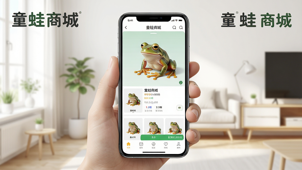 һ��չʾͯ���̳�APP���ֻ����������еĳ���ͼ������������һ���ֳ��ֻ�����Ļ����ʾͯ���̳ǵ���Ʒ����ҳ�棬ҳ�����������ͼƬ�����������Ǽ������ڻ�����������ɾ����������������������д��С�ͯ���̳ǡ����ֱ�ʶ��
