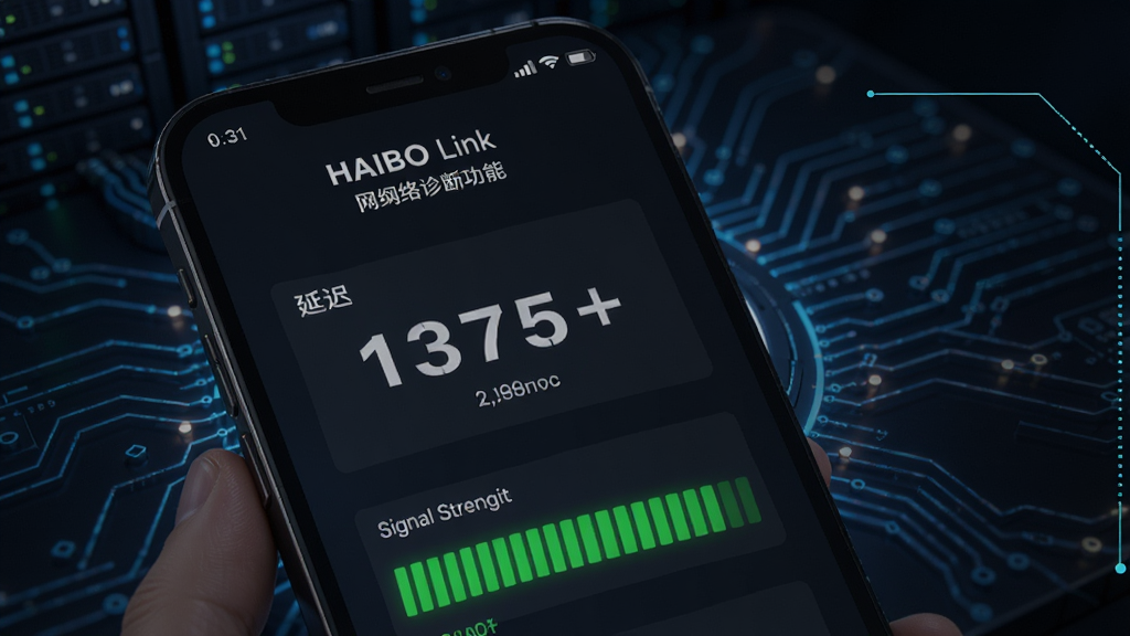 HAIBO Link ������Ϲ��ܽ��棬��ʾ�ӳ���ֵ���ź�ǿ��������ɫ��ʾ���ã�����Ϊ��ɫ�Ƽ��з���ֻ���Ļչʾ������ֱ��