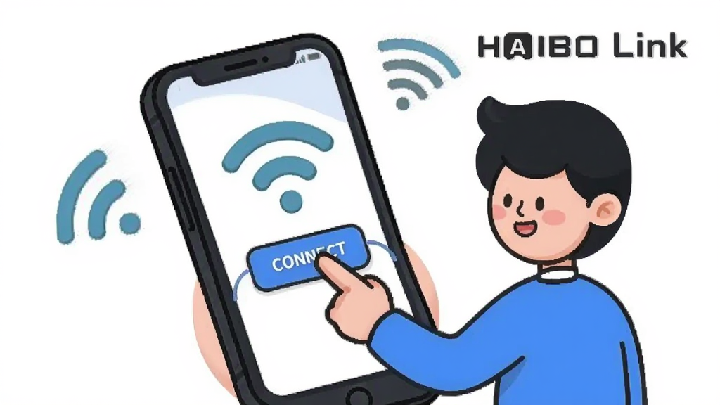 һ����ͨ�����û����ɵ���ֻ���Ļ�ϵ����Ӱ�ť����Χ������WiFi�ź�ͼ�꣬�����������ã���HAIBO Link�����ֱ�ʶ����ƽ���廭��񣬸ɾ��޶���Ԫ��