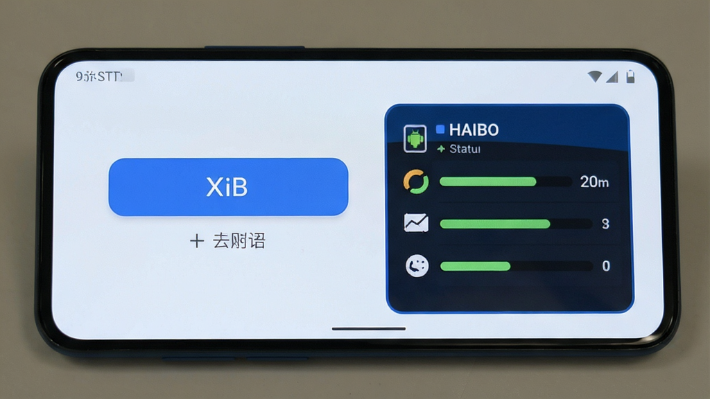 HAIBO Link ��׿���������ͼ��չʾ�������Ӱ�ť������״̬��壬������ɫ���ֻ���Ļչʾ���ɾ���ˬ��UI��ƣ��߻���