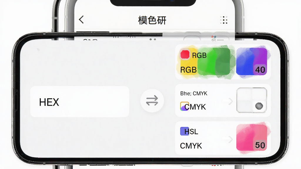 ģɫ��ɫֵת�����ܽ��棬�������ֻ���Ļ���������ΪHEX������Ҳ�ͬ����ʾRGB��CMYK��HSLɫֵ��Ƭ���м���ת����ͷͼ�꣬�Ű����룬�����ˬ��Լ��ϸ�ھ��£����ʸɾ�����Ļ������ʾ��ģɫ�С�