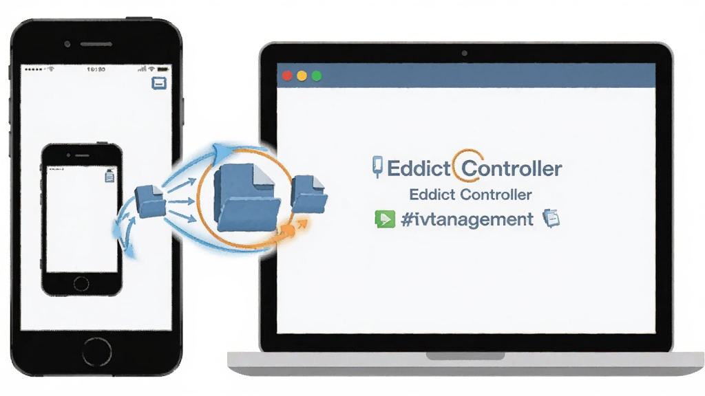 һ��չʾEddict Controller�ļ�������������ܵ�ͼƬ�����������һ���ֻ����Ҳ���һ̨�ʼǱ����ԣ��м���һ����̬���ļ�����ͼ�꣬�ļ�ͼ��ӵ��Է����ֻ����������ƽ����ƣ������ǰ�ɫ��ϸ�����������ʸɾ��޶���Ԫ��