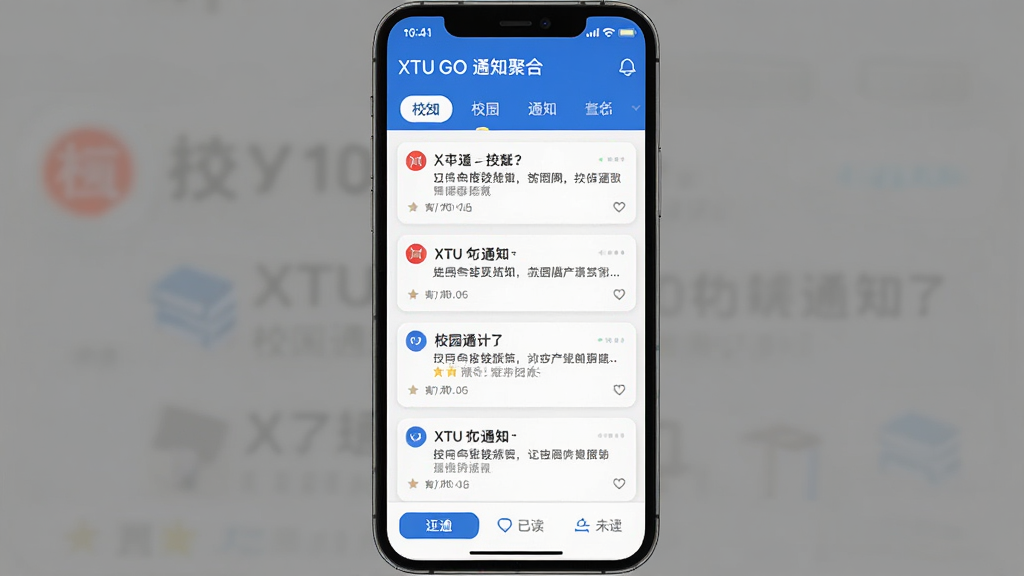 XTU GO֪ͨ�ۺϽ����ͼ���ֻ���Ļ��ʾУ԰֪ͨ�б�����Ҫ֪ͨ�к�ɫ��ǣ������࣬������ɫ�������з����ǩ���м���֪ͨ��Ƭ���ײ����Ѷ�δ��ɸѡ�����ʸɾ����޶���Ԫ��