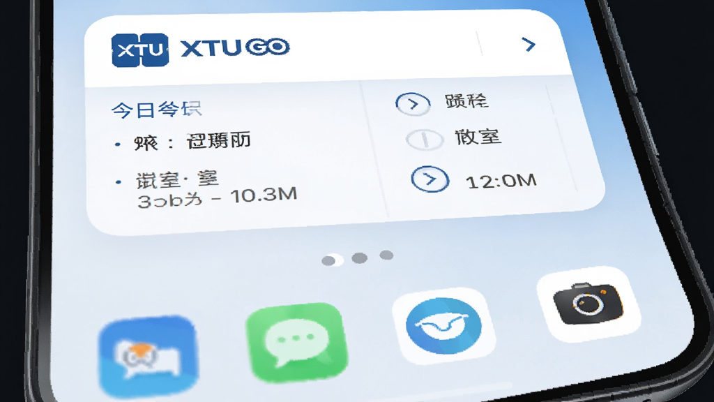 XTU GO���ֻ������ϵĿα�С���չʾͼ���ֻ���Ļ��ʾ���棬�Ϸ���XTU GO�α�С�������ʾ���տγ����ơ����Һ�ʱ�䣬�·��г���APPͼ�꣬����ɾ����࣬������ɫ�������������޶���Ԫ��