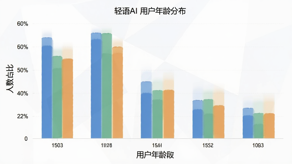 轻语AI 用户年龄分布柱状图,横轴为年龄段,纵轴为人数占比,柱状清晰,配色简洁,风格现代,画质干净