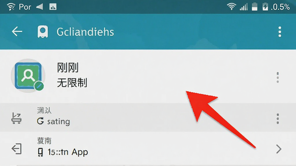 一张手机屏幕截图,展示刚刚App在安卓系统中的电池优化设置页面,页面中“刚刚”App被设置为“无限制”,旁边有红色箭头标注,界面风格为原生安卓设置界面,画质清晰干净