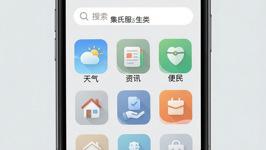 �ֻ�����չʾ��������App������������ҳ�棬���񲼾���������������Ѷ�������ͼ�꣬ͼ����ͳһΪԲ�Ǿ��Σ�����Ϊǳ��ɫ��������������������ɾ����࣬��Ļ����ʾ