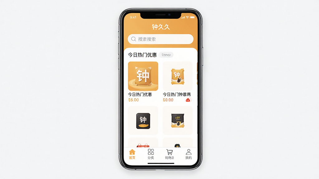 һ���ֻ�Ӧ�ý����ͼ�����������ǡ��Ӿþá�APP����ҳ�������������������м�չʾ�Ž��������Ż���Ʒ�б����ײ�����������ҳ�����ࡢ���ﳵ���ҵ��ĸ�ͼ�꣬������ɫ����ů�ĳȻ�ɫ�Ͱ�ɫΪ������������£�ϸ�ھ��£����ʸɾ��޶���Ԫ��