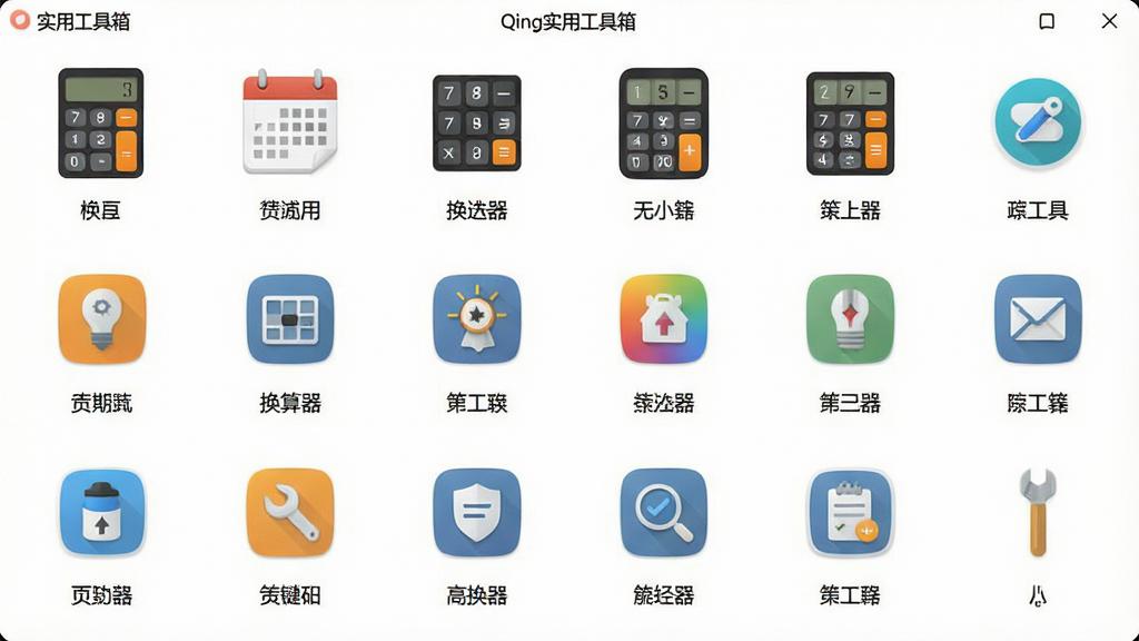 һ��չʾQingʵ�ù���������ͼƬ�����������������Ŷ������ͼ�꣬�������������������������ȣ�ÿ��ͼ���·������ı�ǩ������Ϊ��ɫ����������������Լ�����ʸɾ��޶���Ԫ��