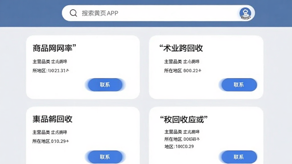 ��������APP����ҵ��ҳҳ�棬��Ļ��չʾ�Ŷ��������ҵ����Ϣ��Ƭ����Ƭ������ҵ���ơ���ӪƷ�ࡢ���ڵ�����һ������ϵ����ť��ҳ�涥������������������ǳ��ɫ����ƬΪ��ɫԲ����ƣ����������������࣬����������������Ԫ��