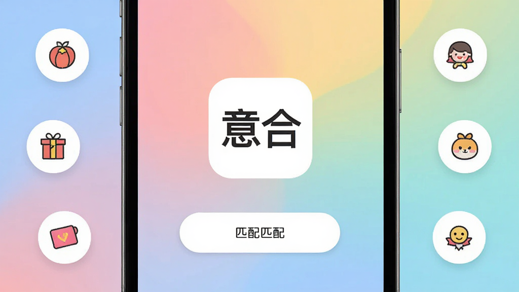���App������չʾ���ֻ���Ļ������ʾ����ϡ�Logo�ͼ���ƥ�䰴ť����Χ�����Ŵ�����ͬ��Ȥ���õ�Сͼ�꣬��������͵Ľ���ɫ����������ִ������ʸɾ����޶���Ԫ��
