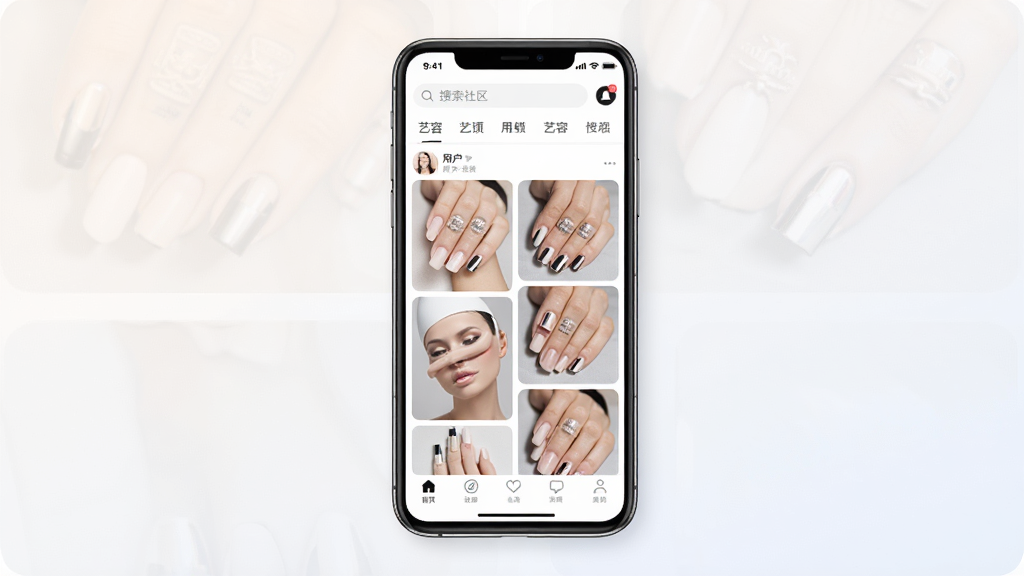 һ��չʾ��������App���Ľ�����ֻ�����ͼ�������������ֻ���Ļ����Ļ����ʾ��������App��ҳ���������������ͷ����ǩ���м����û�����������������ƷͼƬ�ٲ������ײ��ǵ����������岼������������ִ���Լ�����ʸɾ�������Ϊǳɫ���䣬�޶���Ԫ�ء�