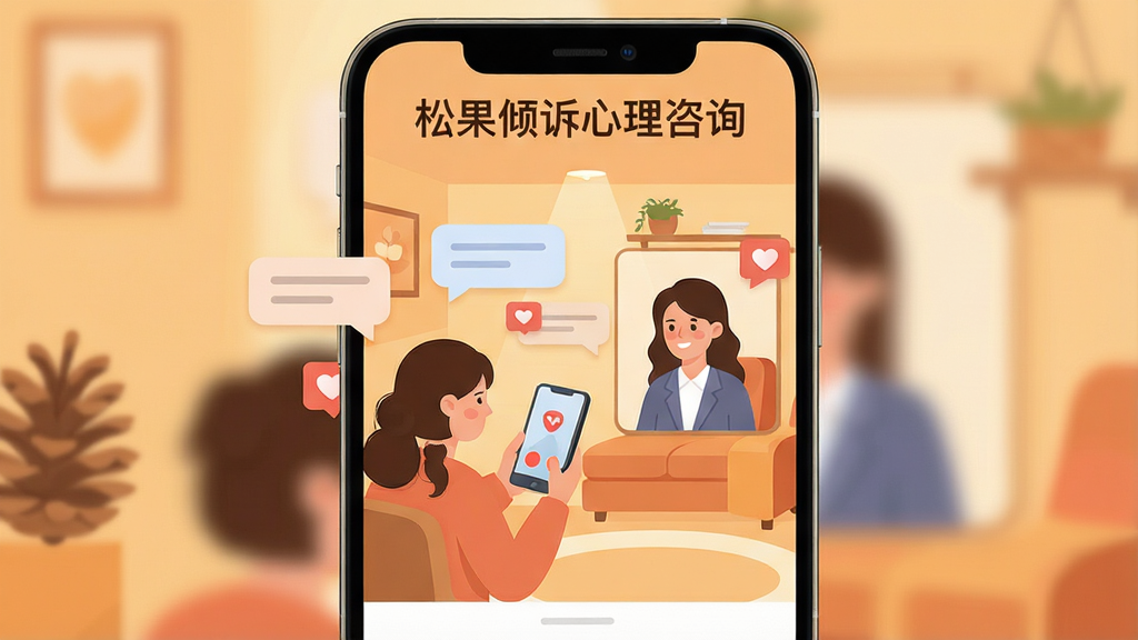 һ��չʾ�ɹ�����������ѯӦ�ú��Ľ�����ֻ���ͼ���廭������������һ����ů���ʵ��������߷��䣬һλ�û��������ֻ���һλ������ѯʦ������Ƶͨ������ΧƯ������͵ĶԻ����ݺͰ���ͼ�꣬��������ܰ��ůɫ�������涥��������ʾ���ɹ�����������ѯ���������������ִ���ƽ�����ʸɾ��������޶�������Ԫ��