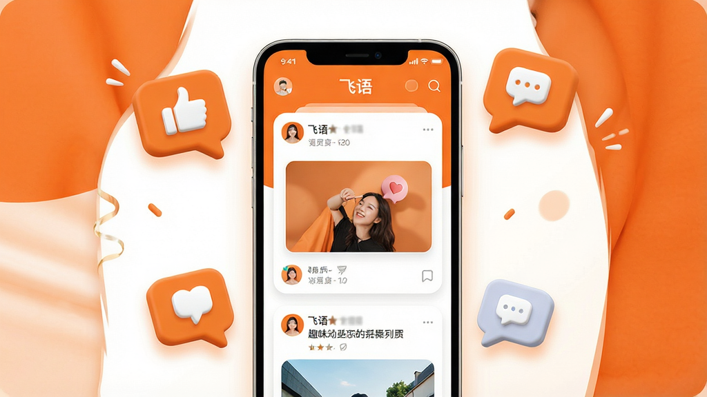 һ��չʾ����AppȤζ��̬�������ܵ�ͼƬ��������һ���ֻ���Ļ����Ļ����ʾһ����̬��Ϣ�����棬��ͼƬ�����֡������ϣ��ֻ���Ļ���У���ΧƯ���ŵ��޺����۵�����ͼ�ꡣ�Ű���ã�������£��Գ�ɫ�Ͱ�ɫΪ����ϸ���ϣ���̬��Ƭ��Բ�ǣ�ͼƬ��΢����ͼ������������С����ʸ��壬�ɾ����޶���Ԫ�ء�