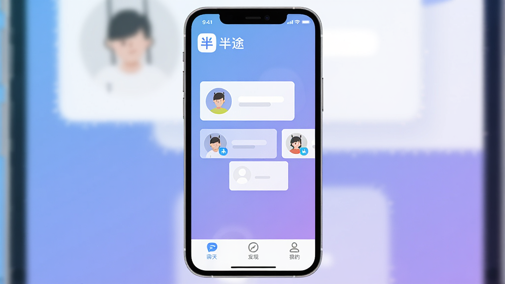 ��;App������չʾ���ֻ���Ļ�����ǰ�;App������ƥ����棬��������͵�����ɫ���䣬������ʾ����;��App���ƺ�logo���м��Ǽ�����Լ���û�ͷ��Ƭ���ײ������졢���֡��ҵ���������ͼ�꣬���������¼�Լ����ƽ����ƣ����ʸɾ��������޶���Ԫ��