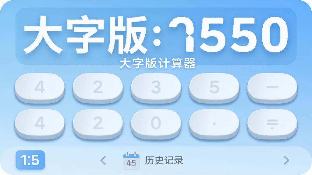 ������һ���Ŵ�������Ӧ�ý��棬����Ϊ������ʾ�������ֽ�����м���4x5���е�Բ�Ǵ󰴼����ײ�����ʷ��¼Сͼ�꣬�Ű�����У����Ϊ�ִ���ƽ����ƣ�ϸ���ϰ�������΢����С������ô����ɫ������Ϊǳ�����䣬���ʸɾ��޶���Ԫ�أ�ͼƬ�����ֱ�����������ְ��������