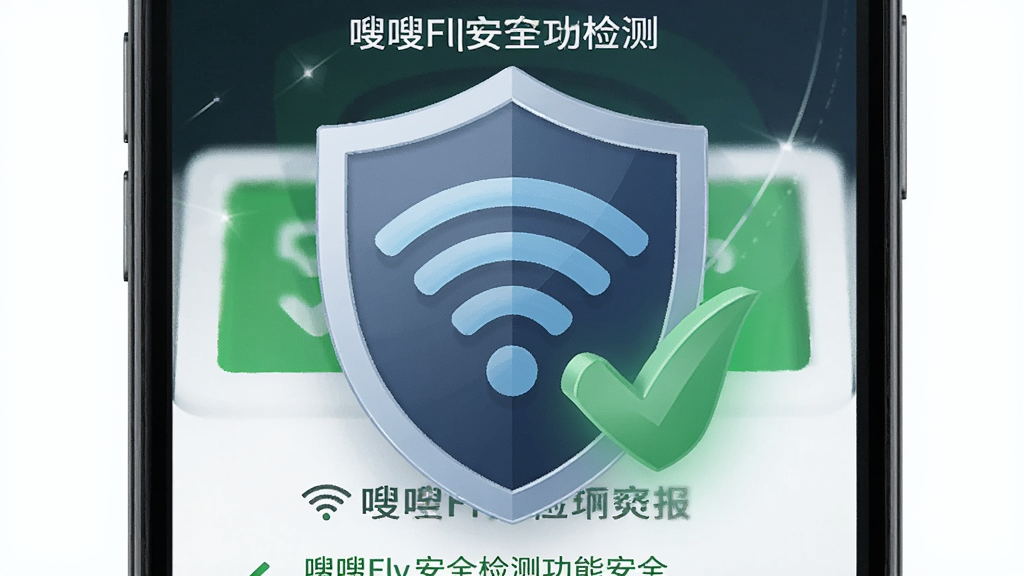 һ��չʾ��Fly��ȫ��⹦�ܵ�ͼƬ������������һ������ͼ���WiFi�ź�ͼ����ϣ��������жԹ����������ֻ���Ļ��ʾ��Fly�İ�ȫ�����棬����ɫ�İ�ȫ��ʾ���֣����Ƽ��е���࣬ϸ�����������ʸɾ��޶���Ԫ�ء�