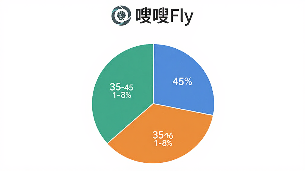 һ��չʾ��Fly�û�����ֲ���״ͼ��ͼƬ��ͼ����Ϊ�����֣�18-30��ռ45%��31-45��ռ35%��46������ռ20%��ÿ�������ò�ͬ��ɫ���ֲ���ע�ٷֱȣ������ǰ�ɫ����Fly�����ֱ�ʶ��ͼ���Ϸ�����������ݿ��ӻ������ʸɾ�������