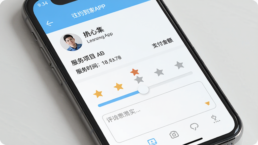 ��Լ����APP��������ҳ�棬�ֻ���Ļչʾһ������ɵķ��񶩵����飬������ʦͷ���������������Ŀ���ơ�����ʱ�䡢֧�����·����������������ά�ȵ��Ǽ����ֻ������������򣬽��������ˬ����ɫ��Ϊǳ��ɫ�Ͱ�ɫ�������������޶���Ԫ��
