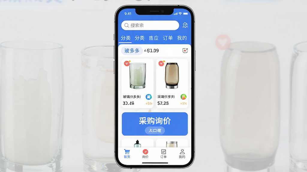 �����Ӧ��������չʾͼ�������������ֻ���Ļ����Ļ����ʾ�����APP��ҳ���������������ͷ��ർ�����м��ǲ�����Ʒ�б��Ͳɹ�ѯ����ڣ��ײ�����ҳ��ѯ�ۡ��������ҵ��ĸ���ǩ�����岼��������������ɫ��������ִ���ƽ��ϸ��Բ�󣬻��ʸɾ��޶���Ԫ��