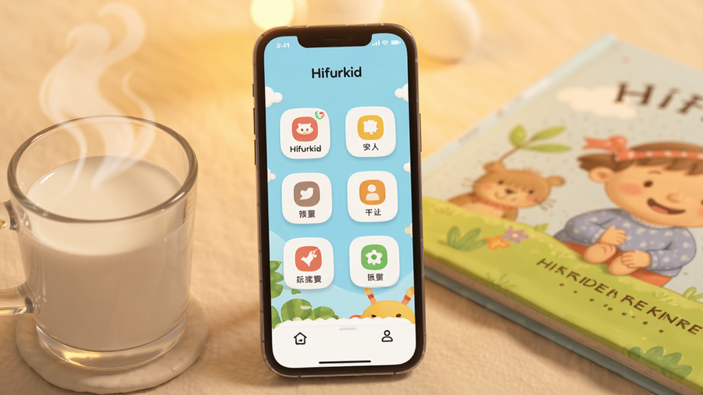 һ��չʾ Hifurkid Ӧ�ô��������ͼƬ��������һ���ֻ���ʾ�� Hifurkid �������棬����ɾ����࣬û���κι�����򵯴���ֻ����������Ĺ���ͼ��Ϳ�ͨ�������ֻ��Ա߷���һ����ţ�̺�һ����ͯ�汾����������͵�ů�⣬����Լ��ܰ�������������޶���Ԫ��